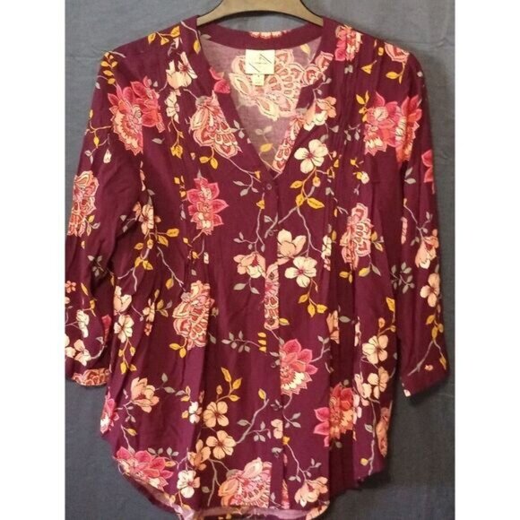 St John's Bay Floral‎ Magenta Bohemian Peasant Womens Med Cotton Short Sleeve - Picture 1 of 4